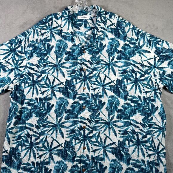 Caribbean Other - Caribbean Camp Shirt Mens 3XB Blue White Tropical Palm Short Sleeve Button NWOT